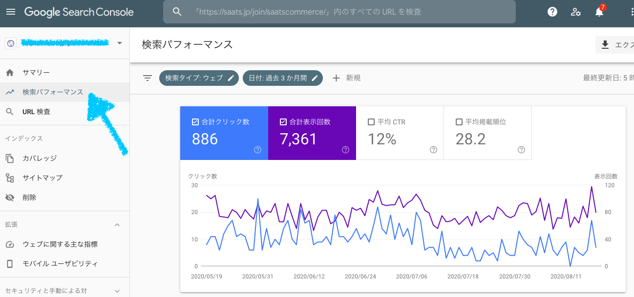 グーグルサーチコンソール-検索パフォーマンス